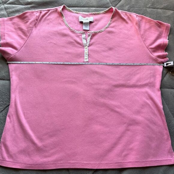 Vintage Y2K Liz Claiborne cottage fairy pink tee with white lace size large - Picture 5 of 6